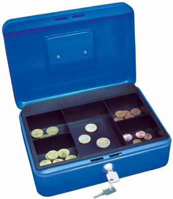 FLAIR Metal Cash Box 9003 (250x 200 x 85mm) - Blue Cash Box(2 Compartments)