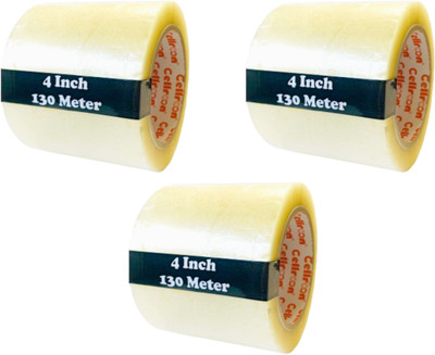 Cellroon Single Sided(4 inch 130 Meter Handheld Cello Tapes (Manual)(Set of 3, Transparent)