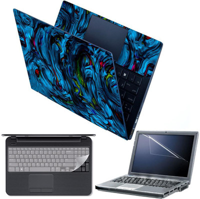 FineArts 4 in 1 Combo Pack with Laptop Skin Sticker Decal, Palmrest Skin, Screen Protector, Key Guard for 15.6 Inch Laptop - Abstract Blue Design Combo Set(Multicolor)