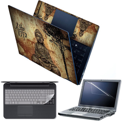 FineArts 4 in 1 Combo Pack with Laptop Skin Sticker Decal, Palmrest Skin, Screen Protector, Key Guard for 15.6 Inch Laptop - Buddha Brown Combo Set(Multicolor)