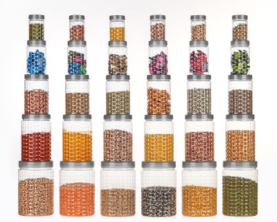 KMT Plastic Cereal Dispenser  - 2000 ml, 1200 ml, 650 ml, 350 ml, 200 ml(Pack of 30, Brown)