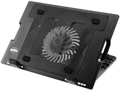 TECHON Ergo Laptop Stand with 14cm Fan with USB HUB 1 Fan Cooling Pad (Black) 1 Fan Ergonomic Cooling Pad with Adjustable Height(Black)