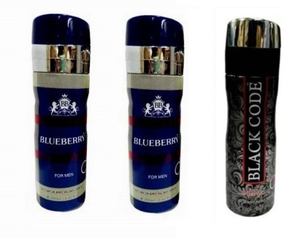 St. Louis BLUEBERRY 2 , BLACK CODE Body Spray  -  For Men & Women(600 ml, Pack of 3)