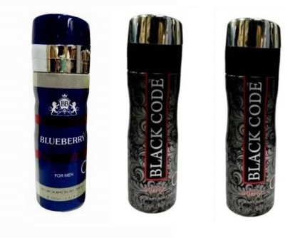 St. Louis 1 BLUEBERRY, 2 BLACK CODE Body Spray  -  For Men & Women(600 ml, Pack of 3)