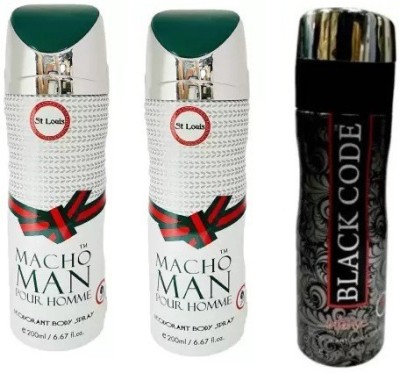 St. Louis 2 MACHO MAN , 1 BLACk CODE Body Spray  -  For Men & Women(600 ml, Pack of 3)