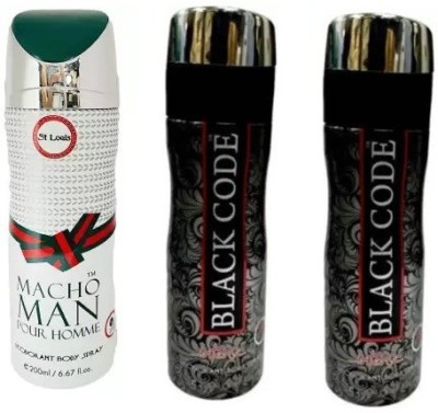St. Louis 2 BLACK CODE,1 MACHO MAN Body Spray  -  For Men & Women(600 ml, Pack of 3)