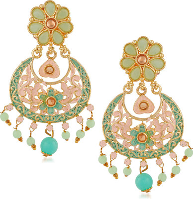 mahi Meenakari Work Artificial Bead and Crystals Floral Dangle Drop Earrings Beads Alloy Drops & Danglers