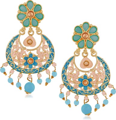 mahi Meenakari Work Artificial Bead and Crystals Floral Dangle Drop Earrings Beads Alloy Drops & Danglers