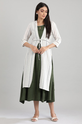 Aurelia Women Fit and Flare Green Knee Length Dress