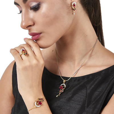 ZENEME Alloy Gold-plated Red Jewellery Set(Pack of 1)