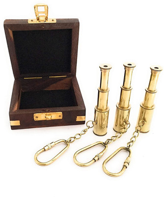 Ascent India Set of 3 Brass Telescope Mini Key chains Set Key rings nautical Wood box Gift Key Chain