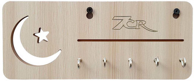 7CR Moon Star-Key Holder Wood Key Holder(5 Hooks, Beige)
