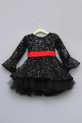 CRAZEVILLA Girls Midi/Knee Length Festive/Wedding Dress(Black, Full Sleeve)