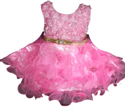 kids fashion hub Baby Girls Midi/Knee Length Festive/Wedding Dress(Pink, Sleeveless)