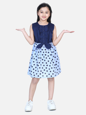 STYLESTONE Girls Above Knee Casual Dress(Blue, Sleeveless)