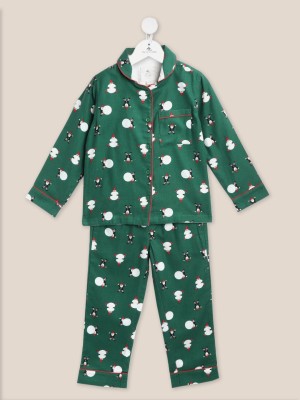 Cherry Crumble by Nitt Hyman Kids Nightwear Boys Printed Cotton Blend(Green Pack of 1)