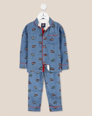 Cherry Crumble by Nitt Hyman Kids Nightwear Boys Printed Cotton Blend(Blue Pack of 1)