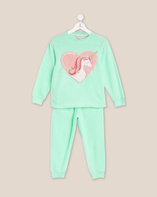Cherry Crumble by Nitt Hyman Kids Nightwear Girls Printed Fleece Blend(Green Pack of 1)