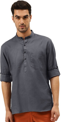 Rajubhai Hargovindas Men Solid Straight Kurta(Grey)
