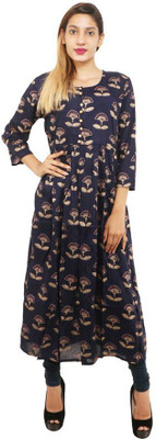 Pankti Creation Men Printed Anarkali Kurta(Dark Blue)