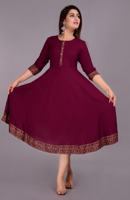 YESLY Women Solid Anarkali Kurta(Maroon)