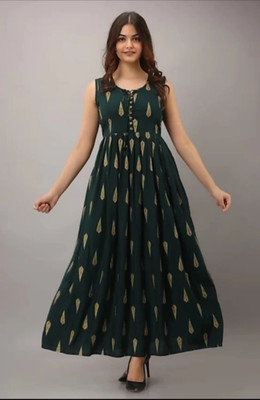 HITIKSHAA FASHION Women Printed Anarkali Kurta(Dark Green)