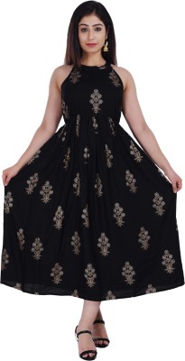 DOLLY FAB Women Printed Anarkali Kurta(Black)