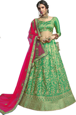 manvaa Embroidered Semi Stitched Lehenga Choli(Green)