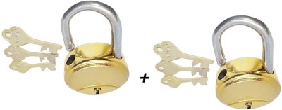 Unikkus Set of 2 Lock for home, room, office, door, 62 MM, 8 Levers Padlock, and 3 Keys Padlock(Gold)