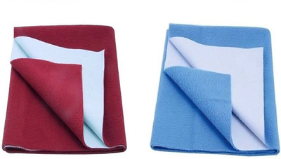 DBUNK Cotton Baby Bed Protecting Mat(Maroon & Skyblue, Small, Pack of 2)