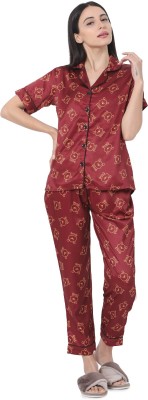 Smarty Pants Women Self Design Maroon Shirt & Pyjama set