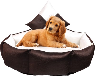 Slatters Be Royal Store PremiumQuality Velvet Luxury Washable DOG Sofa For All Season Sleeping CatPuppy L Pet Bed(Cream Black)