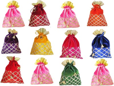 Muccasacra Festival & Wedding Gifting Multicolour Satin Criss Cross Shagun Gift Pouch Potli (pack of 12) Potli(Pack of 12)