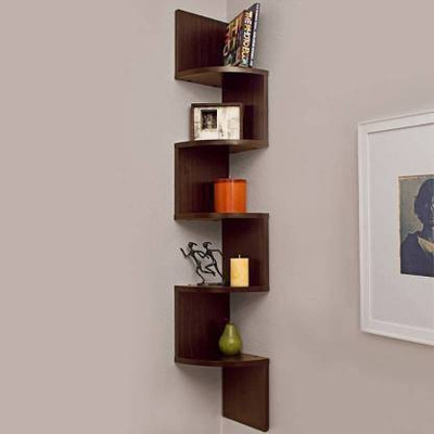 Yannik Retail Zigzag Corner Wall Mount Shelf Unit/Racks and Shelves/Wall Shelf/Book Shelf/Wall Decoration Wooden Wall Shelf (Number of Shelves - 5 Brown) MDF (Medium Density Fiber) Wall Shelf(Number of Shelves - 5, Brown)
