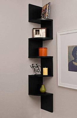 Yannik Retail Zigzag Corner Wall Mount Shelf Unit/Racks and Shelves/Wall Shelf/Book Shelf/Wall Decoration Wooden Wall Shelf (Number of Shelves - 5 Black) MDF (Medium Density Fiber) Wall Shelf(Number of Shelves - 5, Black)