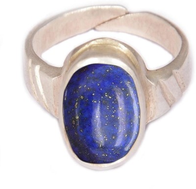 Takshila Gems Natural Lapis Lazuli Stone Ring in Silver 925 Lab Certified Adjustable Ring, Lajward Stone Ring (9.25 Ratti / 8.32 Carat) Stone, Silver Lapis Lazuli Gold Plated Ring