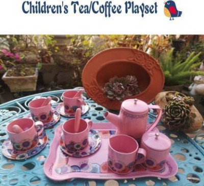 Dherik Tradworld 16 Pieces Premium Quality Pretend Play Kitchen Royal Tin Tea Coffee Play Set for Little Girls, Kids