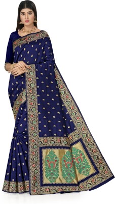 manvaa Woven Banarasi Jacquard Saree(Blue)