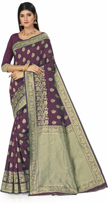 manvaa Woven Banarasi Jacquard Saree(Purple)