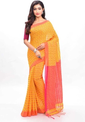 SUSHRITA BOUTIQUE Striped Tant Cotton Blend Saree(Red, Yellow)