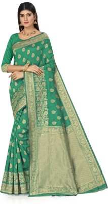 manvaa Woven Banarasi Jacquard Saree(Green)