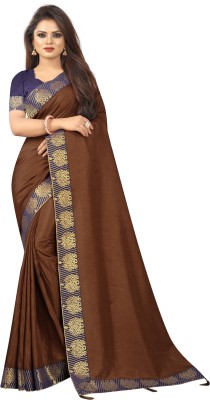 THAETA Solid/Plain Banarasi Pure Silk, Cotton Silk Saree(Brown, Cream)