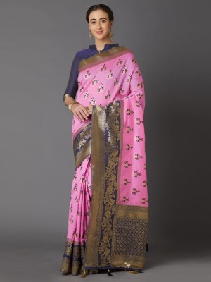 BOVTY Woven Banarasi Cotton Silk, Jacquard Saree(Pink)