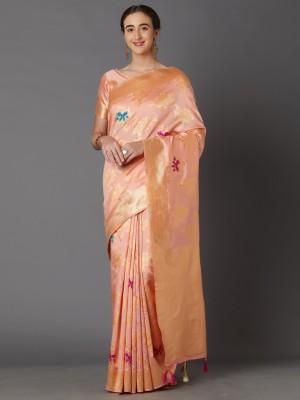 Divastri Woven Banarasi Silk Blend, Jacquard Saree(Orange)