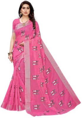 CHIRAG OVERSEAS Embroidered Bollywood Cotton Linen Saree(Pink)