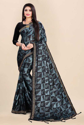 KONIGIN Solid/Plain Chanderi Lycra Blend Saree(Dark Blue)
