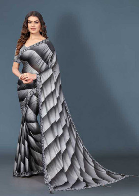 KONIGIN Printed Chanderi Lycra Blend Saree(Grey)