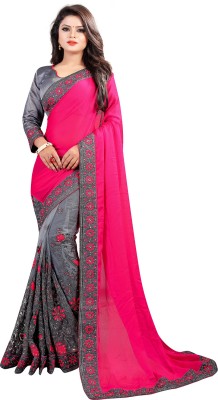 Lacossi Embroidered Bollywood Georgette Chiffon Blend, Georgette Saree(Multicolor)