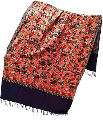 Soul Essence Wool Embroidered Women Shawl(Dark Blue)