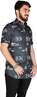 JessNX Men Printed Casual Black Shirt